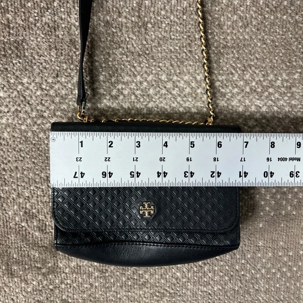 Tory‎ Burch Black Embossed Leather Crossbody Bag Gold Chain Strap Women